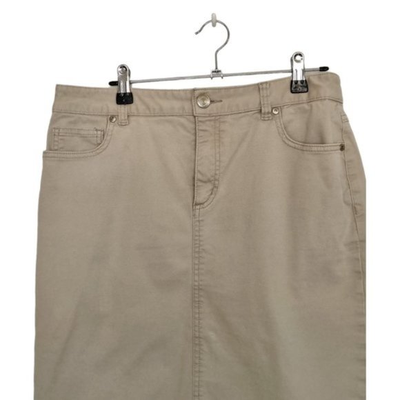 SPORTSCRAFT Size 10 Womens Beige Skirt Stretch Midi Denim Back Split Skirt - Picture 2 of 8